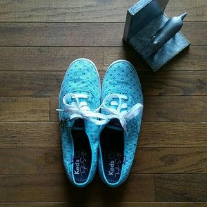 EUC Taylor Swift Keds, Polka Dot/Stripe Teal
